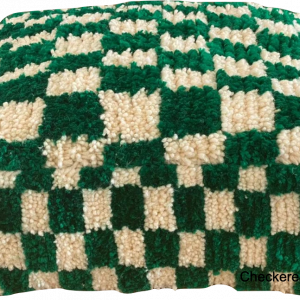 Moroccan Checkered Pouf handmade weaving white and green colors,Moroccan checkered pouf,square checker pouf, Berber selling Floor cushion,