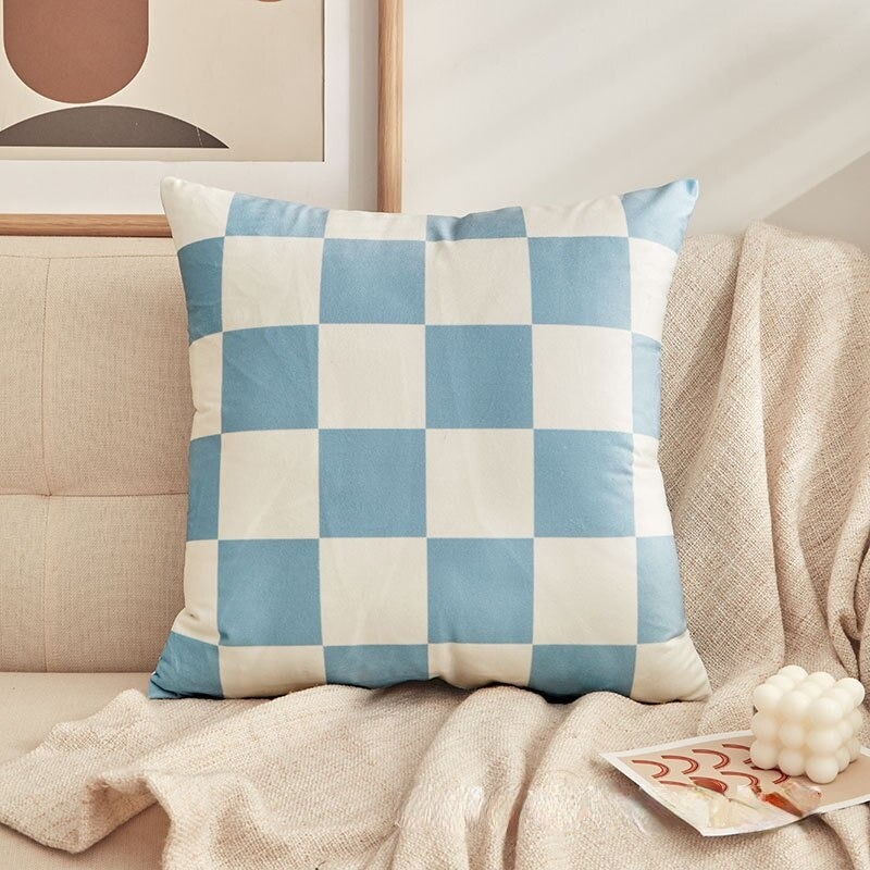 blue checkered pillow