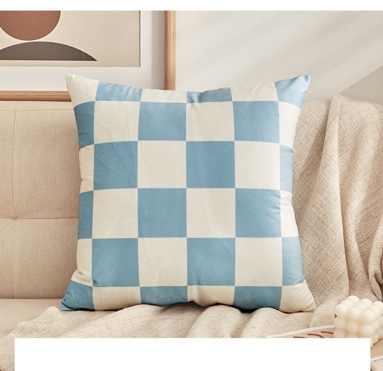 light blue checkered pillow cases