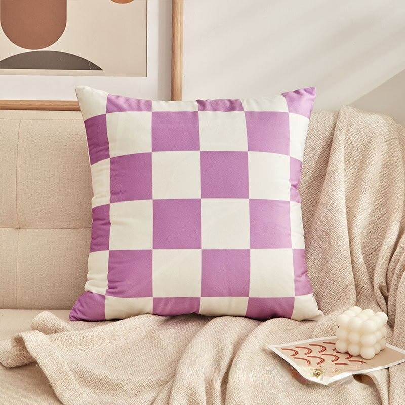 purple checkered pillow cases